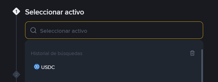 Selección de USDC como activo en Binance