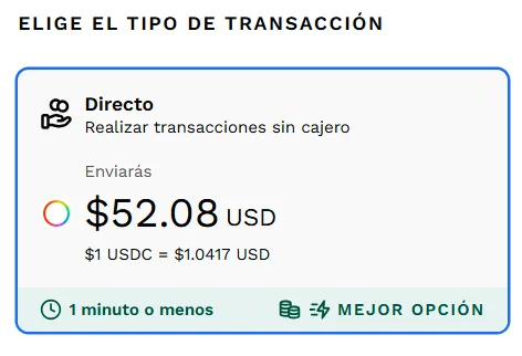 Elegir tipo de transacción Directo en AirTM